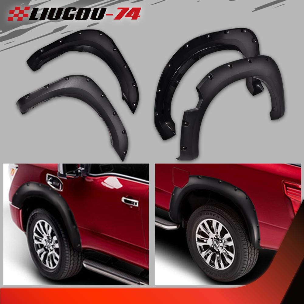 4-Piece Black Fender Flares For 2004-2015 Nissan Titan - Rivet Style Textured Finish
